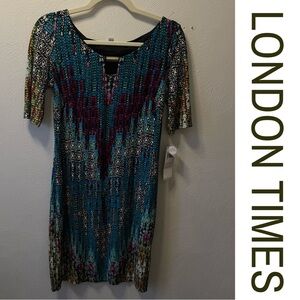 NWT London Times Multicolor Abstract Print Sheath Dress – Size 2 –